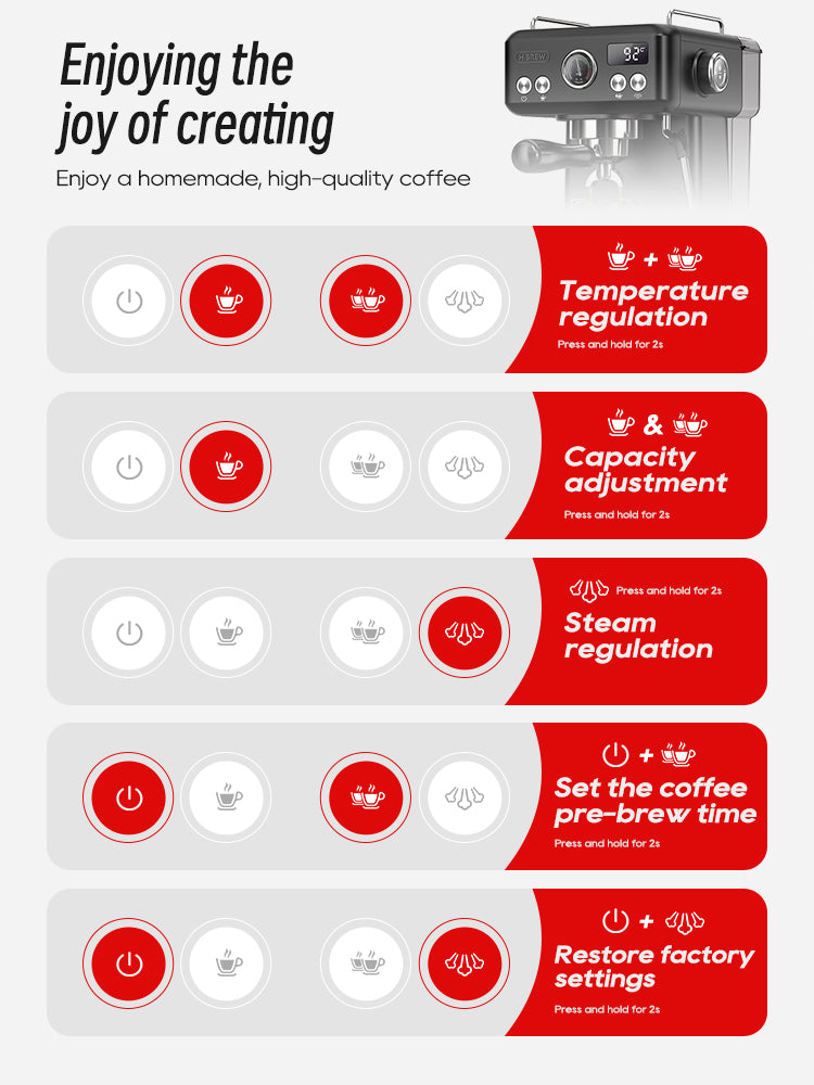 HiBREW Semi Automatic Espresso Coffee Machine Temperature Adjustable H10A