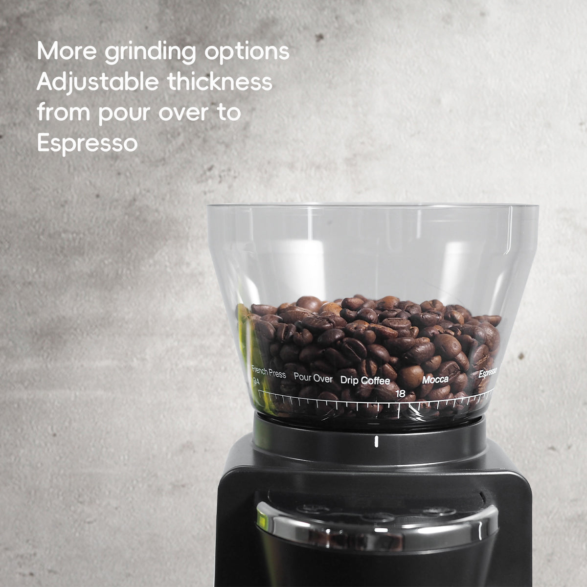 G3 grinder with adjustable settings for espresso, pour-over, and drip coffee.
