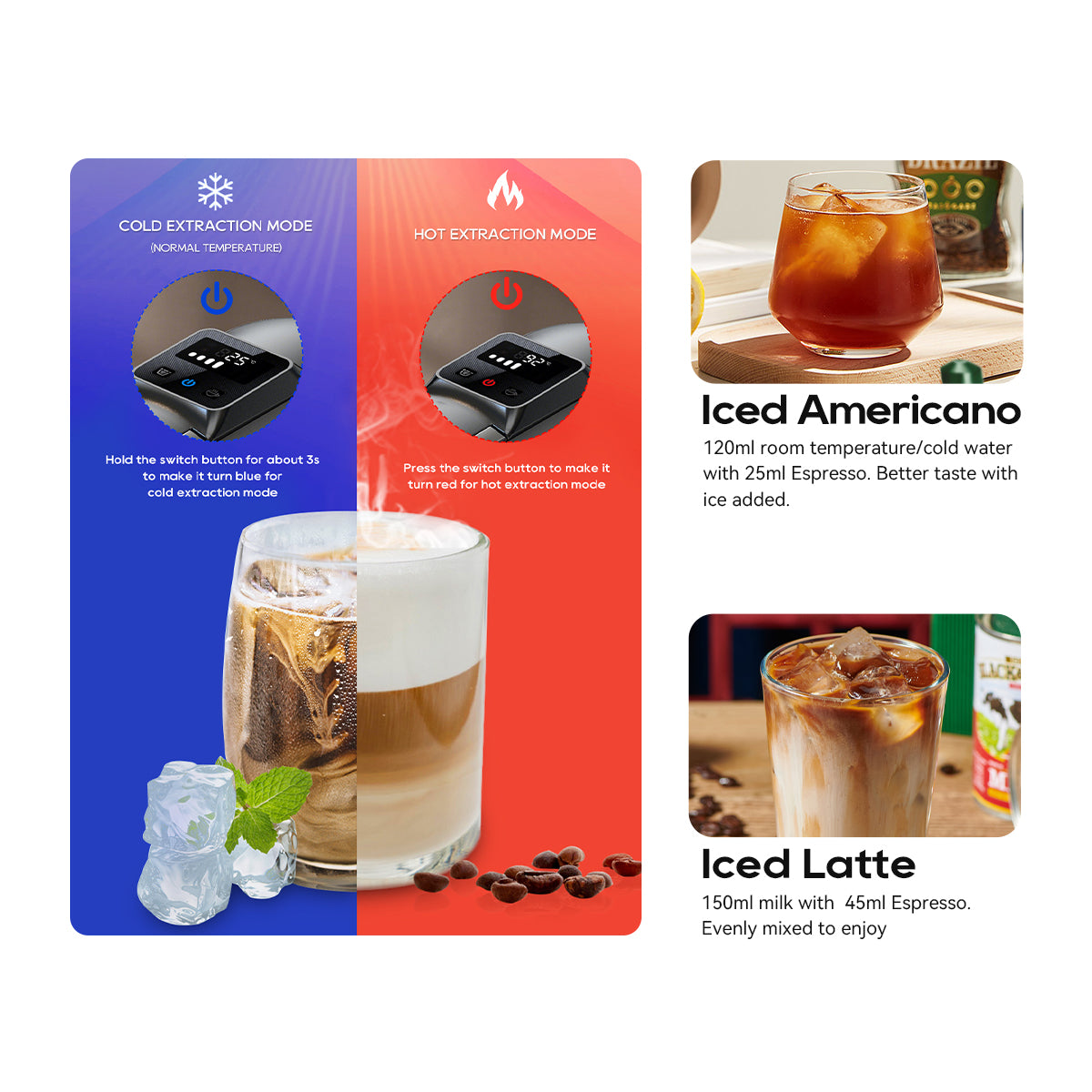 HiBREW coffee machine in cold extraction mode for iced drinks.