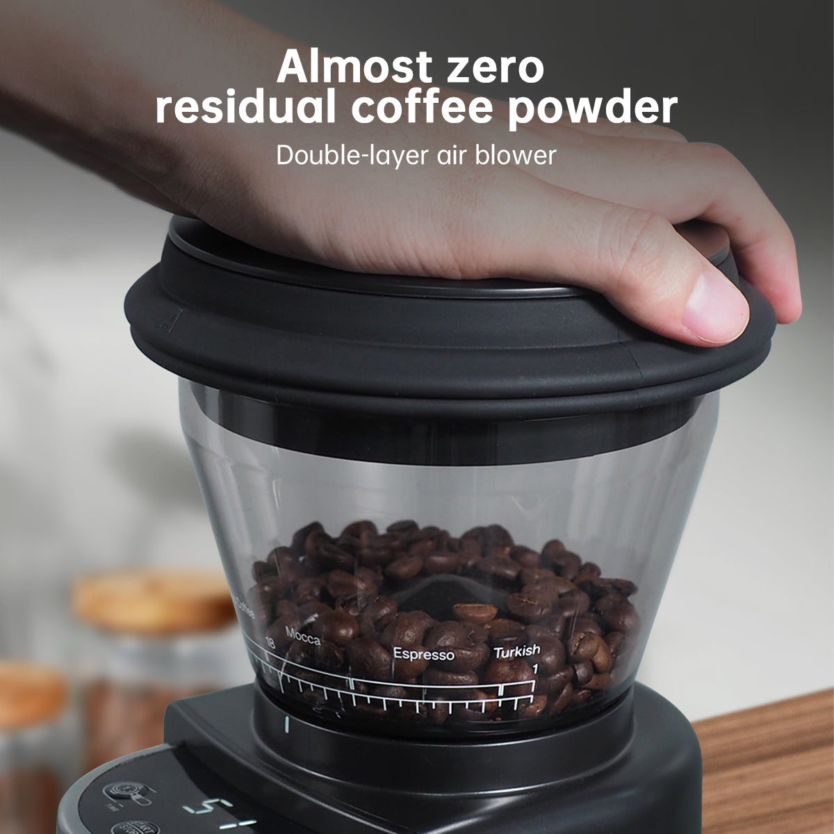 grinder compatible with 51mm, 54mm, and 58mm espresso portafilters.