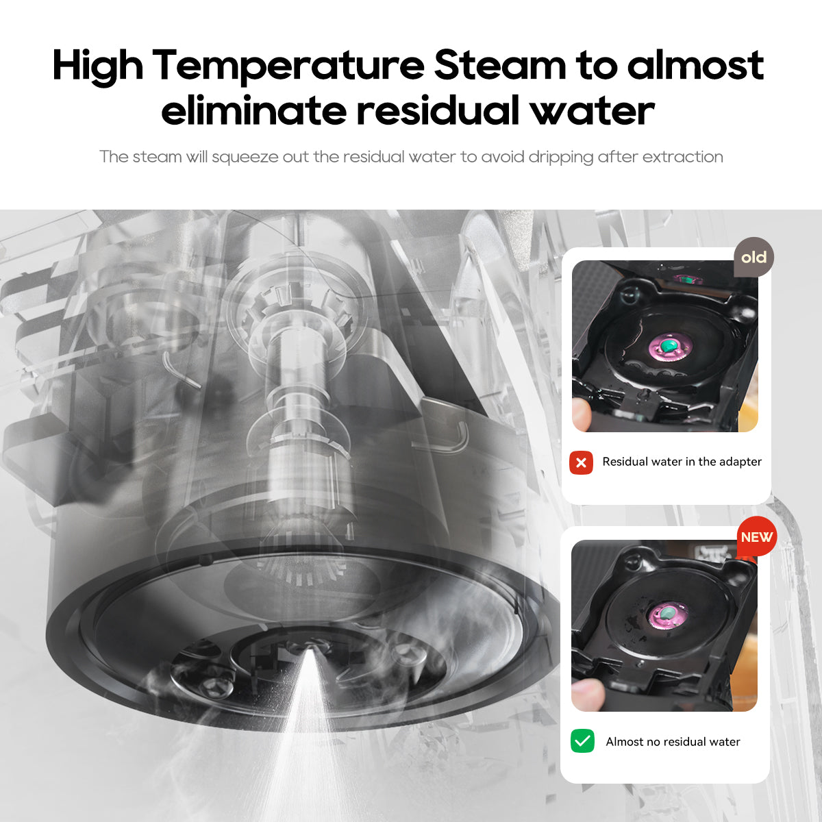 HiBREW steam function removing residual water from adapter.