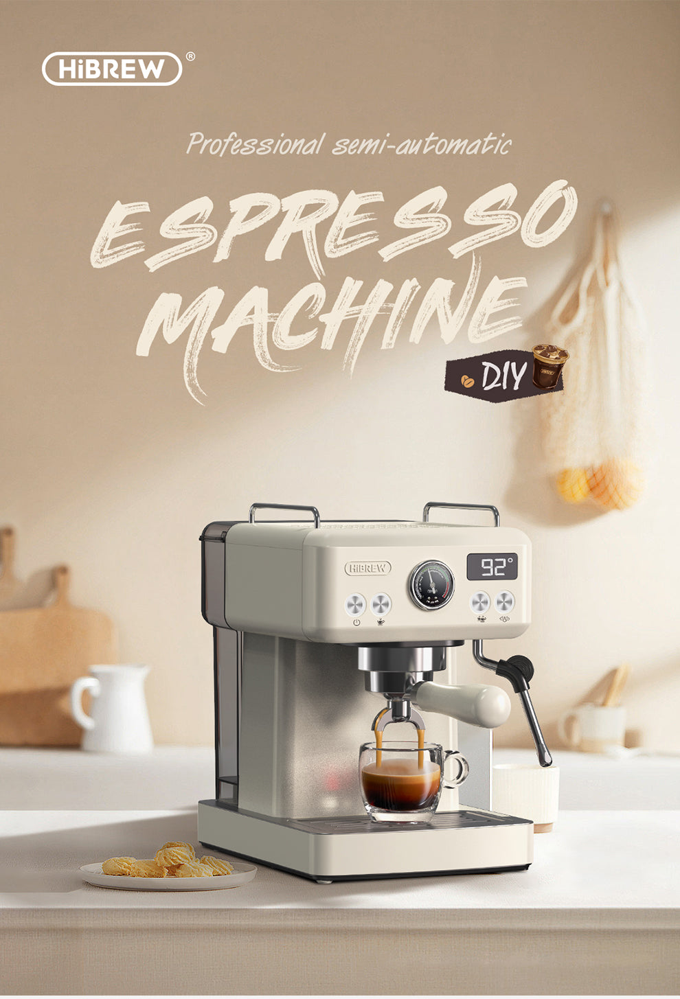 HiBREW Halbautomatische Espressomaschine, Temperatur einstellbar, H10A