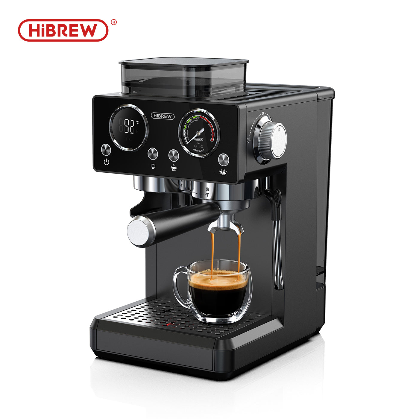 HiBREW H20 Espresso Machine with Built-in Grinder — Single/Double Cup, PID Temperature Control & Milk Frothing